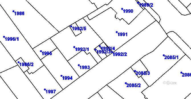 Parcela st. 1992/3 v KÚ Chomutov II, Katastrální mapa