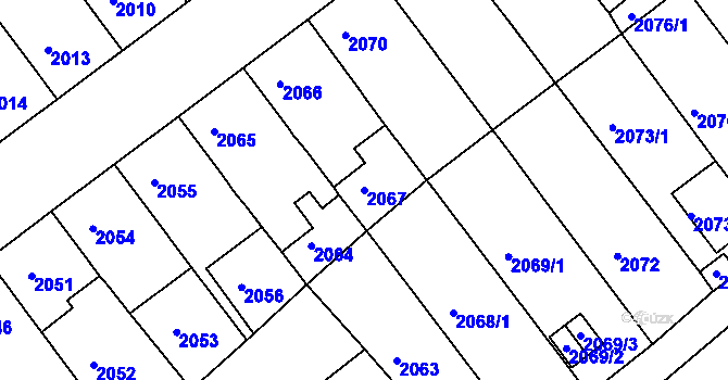 Parcela st. 2067 v KÚ Chomutov II, Katastrální mapa