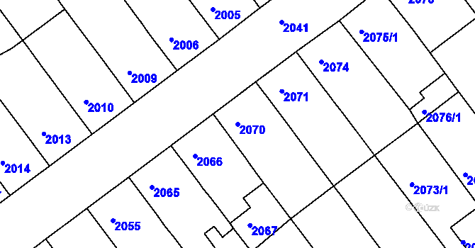 Parcela st. 2070 v KÚ Chomutov II, Katastrální mapa