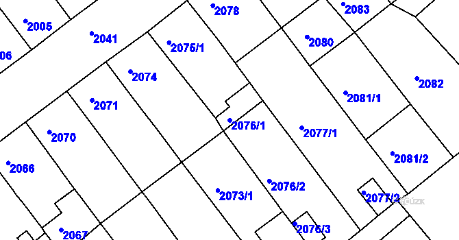 Parcela st. 2076/1 v KÚ Chomutov II, Katastrální mapa