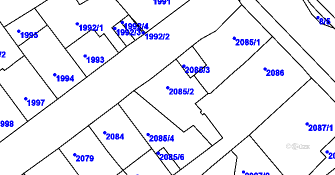 Parcela st. 2085/2 v KÚ Chomutov II, Katastrální mapa