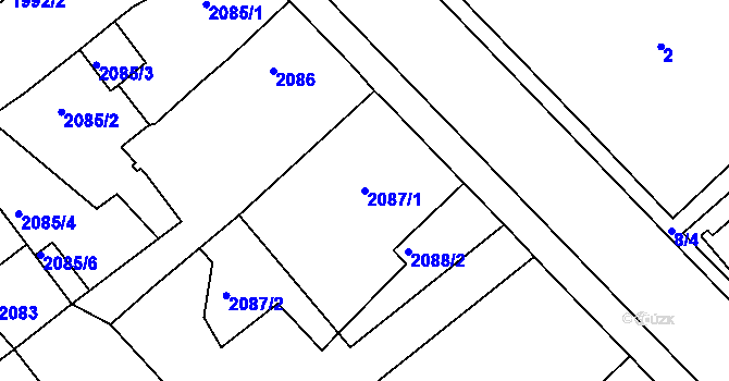 Parcela st. 2087/1 v KÚ Chomutov II, Katastrální mapa