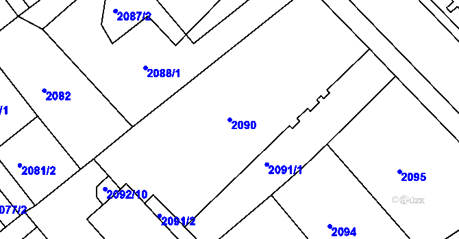 Parcela st. 2090 v KÚ Chomutov II, Katastrální mapa