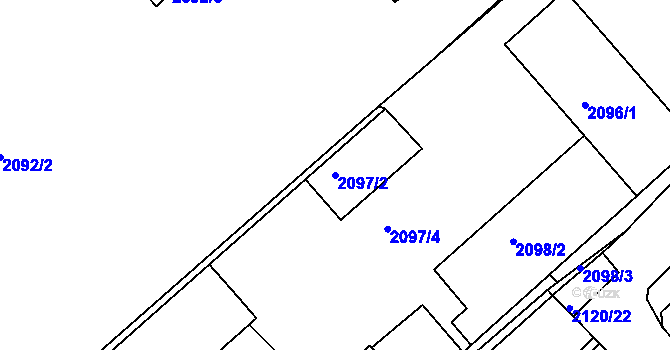 Parcela st. 2097/2 v KÚ Chomutov II, Katastrální mapa