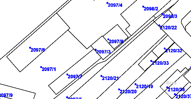 Parcela st. 2097/3 v KÚ Chomutov II, Katastrální mapa