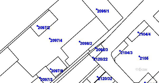 Parcela st. 2098/2 v KÚ Chomutov II, Katastrální mapa