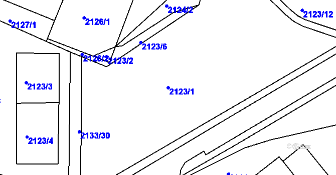 Parcela st. 2123/1 v KÚ Chomutov II, Katastrální mapa