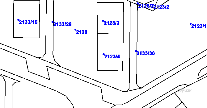 Parcela st. 2123/4 v KÚ Chomutov II, Katastrální mapa