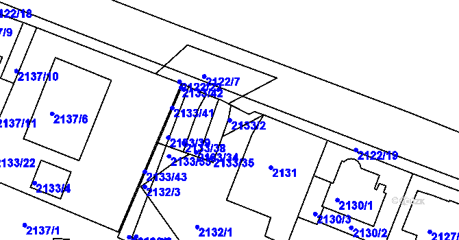 Parcela st. 2133/2 v KÚ Chomutov II, Katastrální mapa