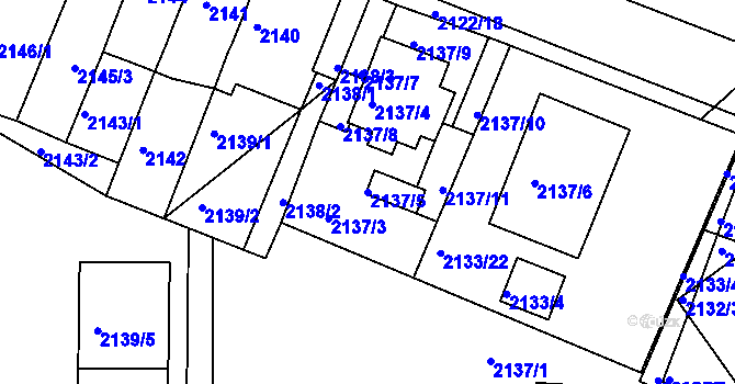 Parcela st. 2137/5 v KÚ Chomutov II, Katastrální mapa