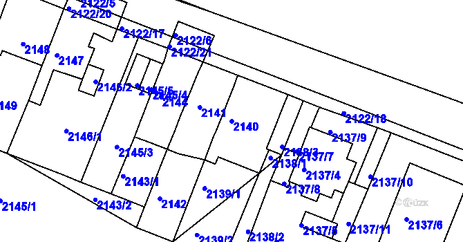 Parcela st. 2140 v KÚ Chomutov II, Katastrální mapa