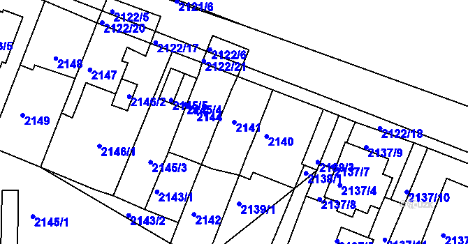 Parcela st. 2141 v KÚ Chomutov II, Katastrální mapa