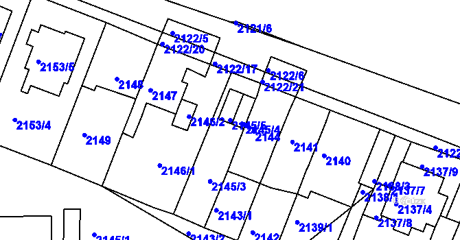 Parcela st. 2145/5 v KÚ Chomutov II, Katastrální mapa