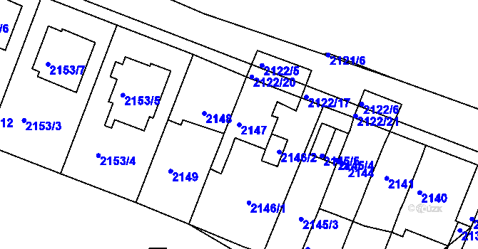 Parcela st. 2147 v KÚ Chomutov II, Katastrální mapa