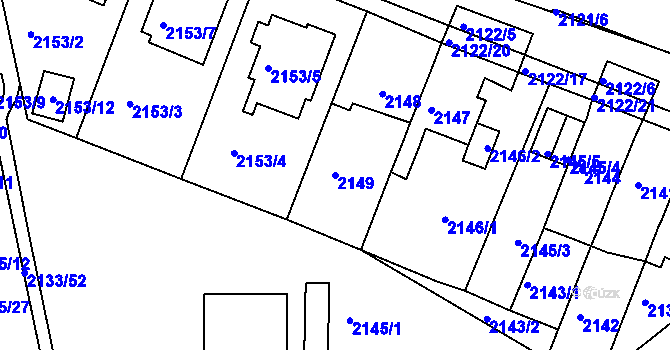 Parcela st. 2149 v KÚ Chomutov II, Katastrální mapa