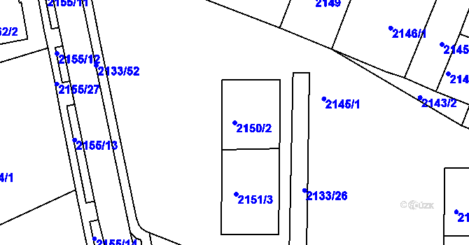 Parcela st. 2150/2 v KÚ Chomutov II, Katastrální mapa