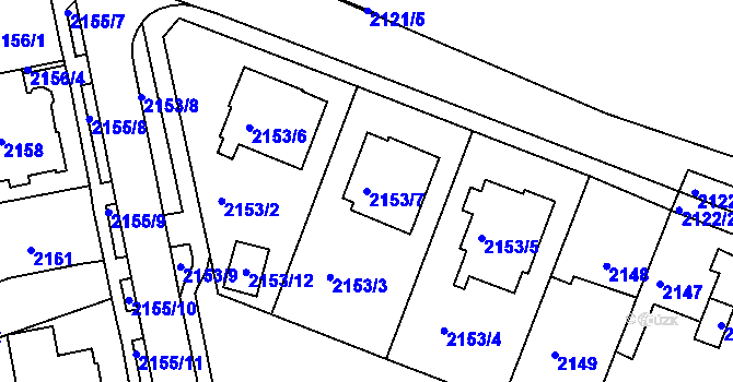 Parcela st. 2153/7 v KÚ Chomutov II, Katastrální mapa