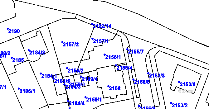 Parcela st. 2156/1 v KÚ Chomutov II, Katastrální mapa