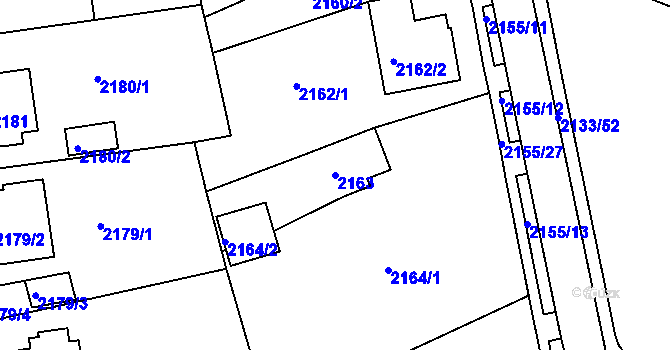 Parcela st. 2163 v KÚ Chomutov II, Katastrální mapa