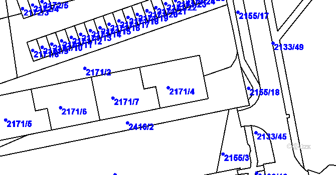 Parcela st. 2171/4 v KÚ Chomutov II, Katastrální mapa