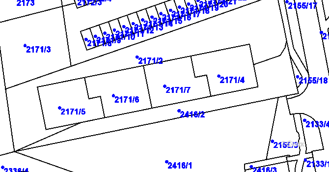 Parcela st. 2171/7 v KÚ Chomutov II, Katastrální mapa