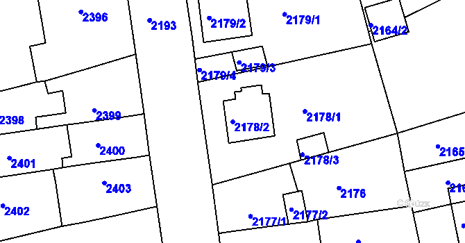Parcela st. 2178/2 v KÚ Chomutov II, Katastrální mapa