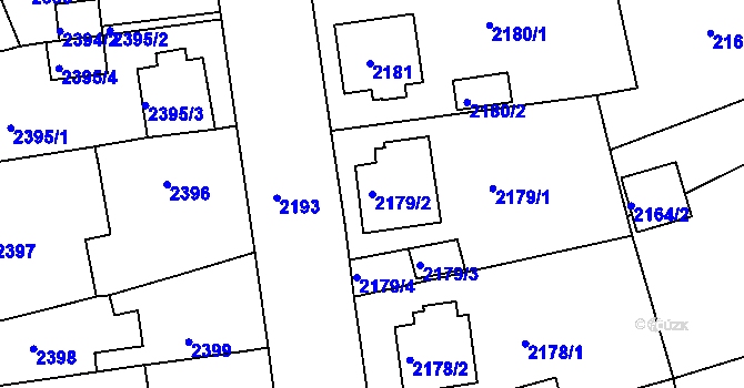 Parcela st. 2179/2 v KÚ Chomutov II, Katastrální mapa