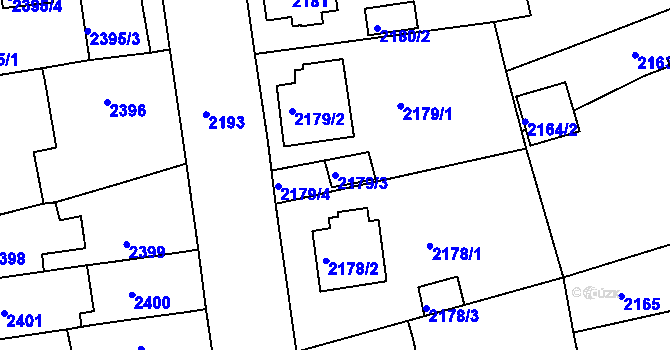 Parcela st. 2179/3 v KÚ Chomutov II, Katastrální mapa