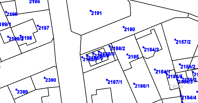 Parcela st. 2188/3 v KÚ Chomutov II, Katastrální mapa