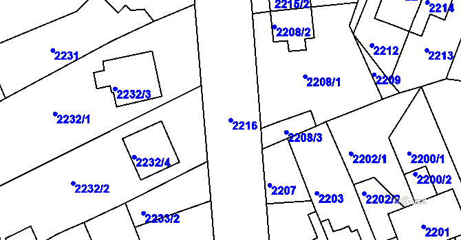 Parcela st. 2216 v KÚ Chomutov II, Katastrální mapa