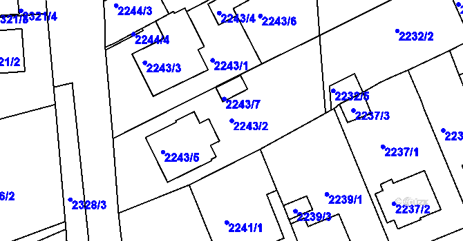 Parcela st. 2243/2 v KÚ Chomutov II, Katastrální mapa
