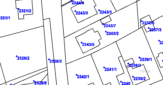 Parcela st. 2243/5 v KÚ Chomutov II, Katastrální mapa