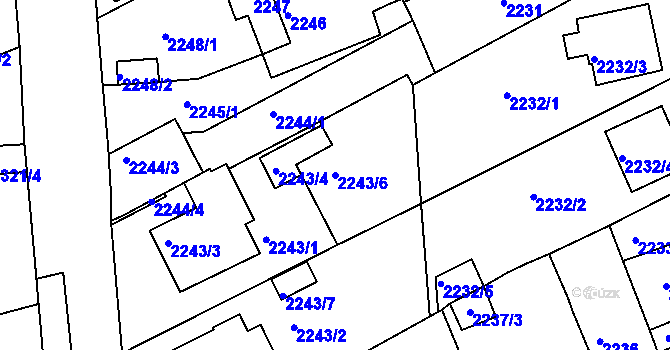 Parcela st. 2243/6 v KÚ Chomutov II, Katastrální mapa