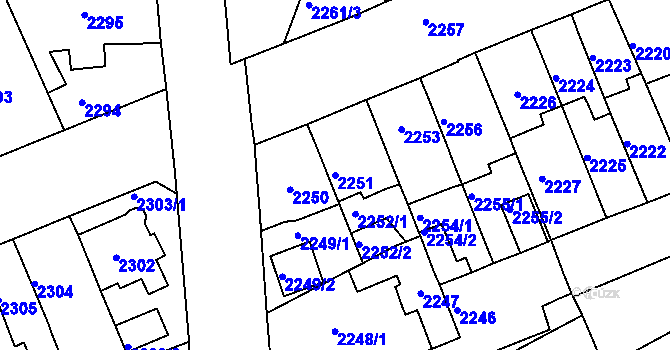 Parcela st. 2251 v KÚ Chomutov II, Katastrální mapa