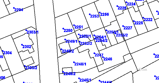 Parcela st. 2252/2 v KÚ Chomutov II, Katastrální mapa