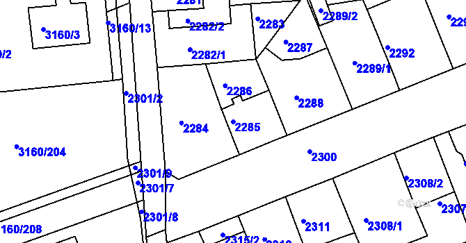 Parcela st. 2285 v KÚ Chomutov II, Katastrální mapa