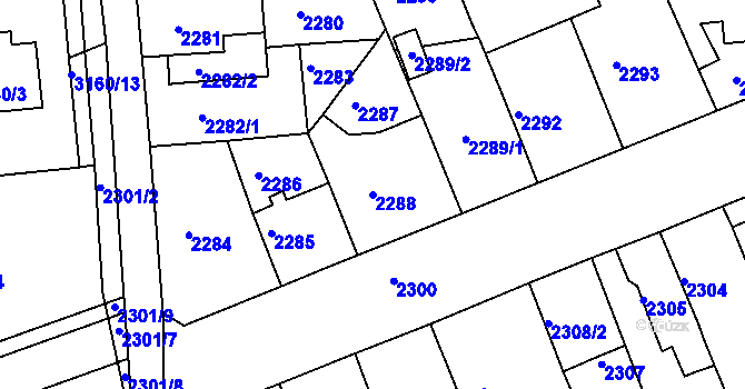 Parcela st. 2288 v KÚ Chomutov II, Katastrální mapa