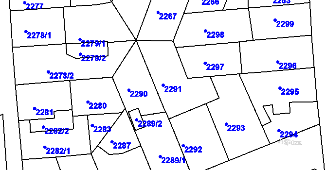 Parcela st. 2291 v KÚ Chomutov II, Katastrální mapa