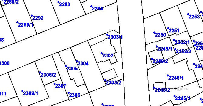 Parcela st. 2302 v KÚ Chomutov II, Katastrální mapa