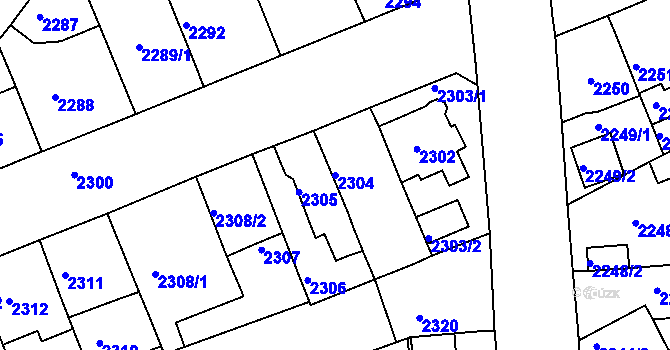 Parcela st. 2304 v KÚ Chomutov II, Katastrální mapa