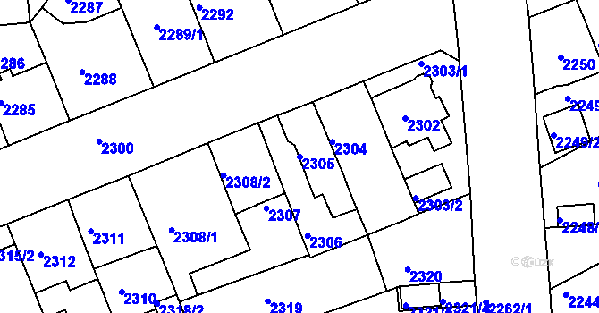 Parcela st. 2305 v KÚ Chomutov II, Katastrální mapa