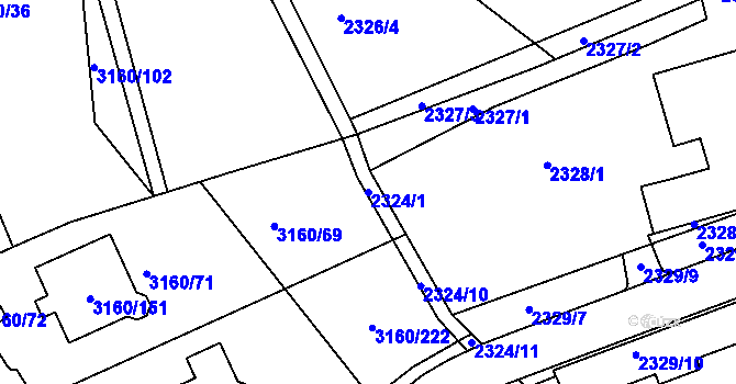 Parcela st. 2324/1 v KÚ Chomutov II, Katastrální mapa