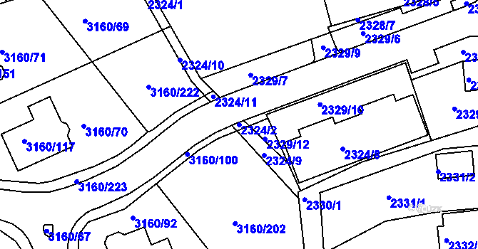 Parcela st. 2324/2 v KÚ Chomutov II, Katastrální mapa