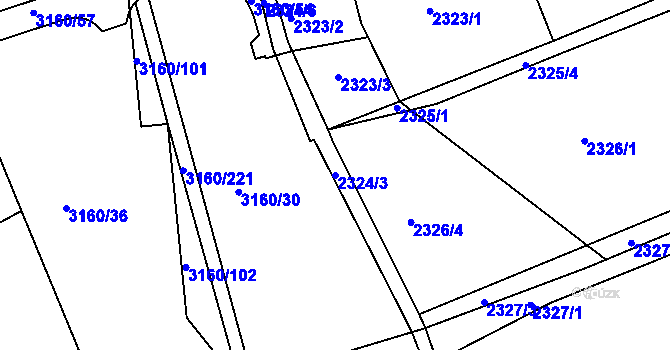 Parcela st. 2324/3 v KÚ Chomutov II, Katastrální mapa