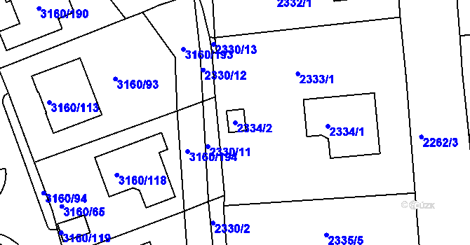 Parcela st. 2334/2 v KÚ Chomutov II, Katastrální mapa
