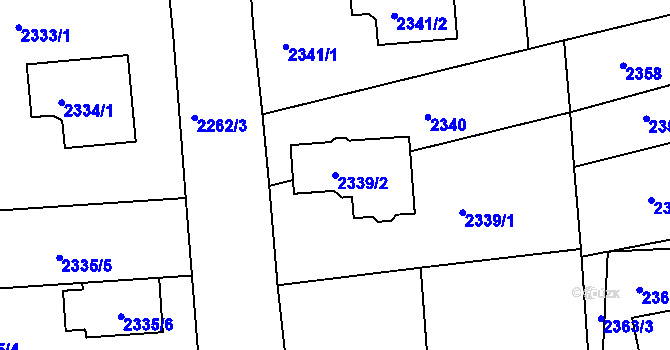 Parcela st. 2339/2 v KÚ Chomutov II, Katastrální mapa