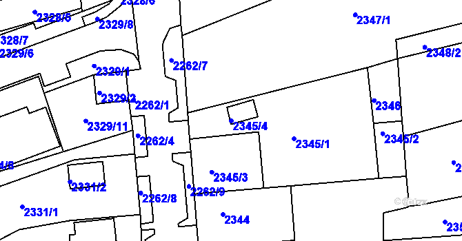 Parcela st. 2345/4 v KÚ Chomutov II, Katastrální mapa