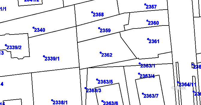 Parcela st. 2362 v KÚ Chomutov II, Katastrální mapa