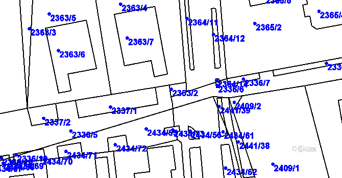 Parcela st. 2363/2 v KÚ Chomutov II, Katastrální mapa