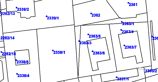 Parcela st. 2363/3 v KÚ Chomutov II, Katastrální mapa